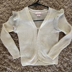 Pink Angel Girls Off white Knit Cardigan Size 5-6 Long Sleeve Sweater
